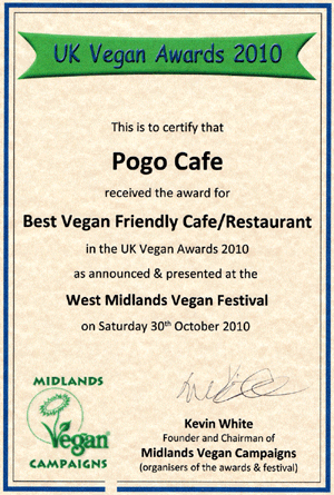 UK Vegan Awards 2010 winner's certificates