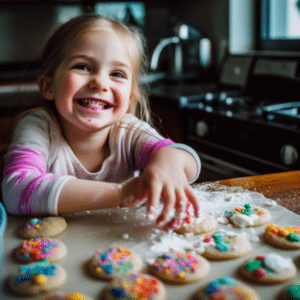 girl holding a plate of freshly baked cookies with delicious toppings